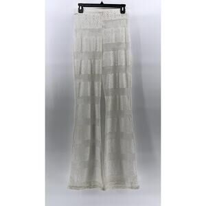 PRETTYLITTLETHING Women's White Mesh Elastic Waist Pull-On Wide-Leg Pant SZ 8